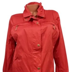 ☔️Chico's Zenergy Red Rain Jacket. Multi Pockets, Belted, Full Zip/Snap 2, Large